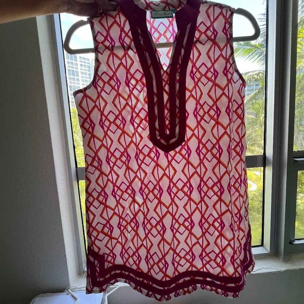 Crown & Ivy Pink Geometric Print Sleeveless Tunic Cover-Up - Picture 8 of 8